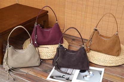 Hifashion Vintage Matte Suede Genuine Leather Underarm Shoulder Bags For Women 2025 Luxury Designer Hobo Tote Ladies Handbags