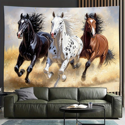 Wild Horse Tapestry, Three Stallions Running Freely in the Prairie, Great for Adding a Majestic, Untamed Touch to Your Room