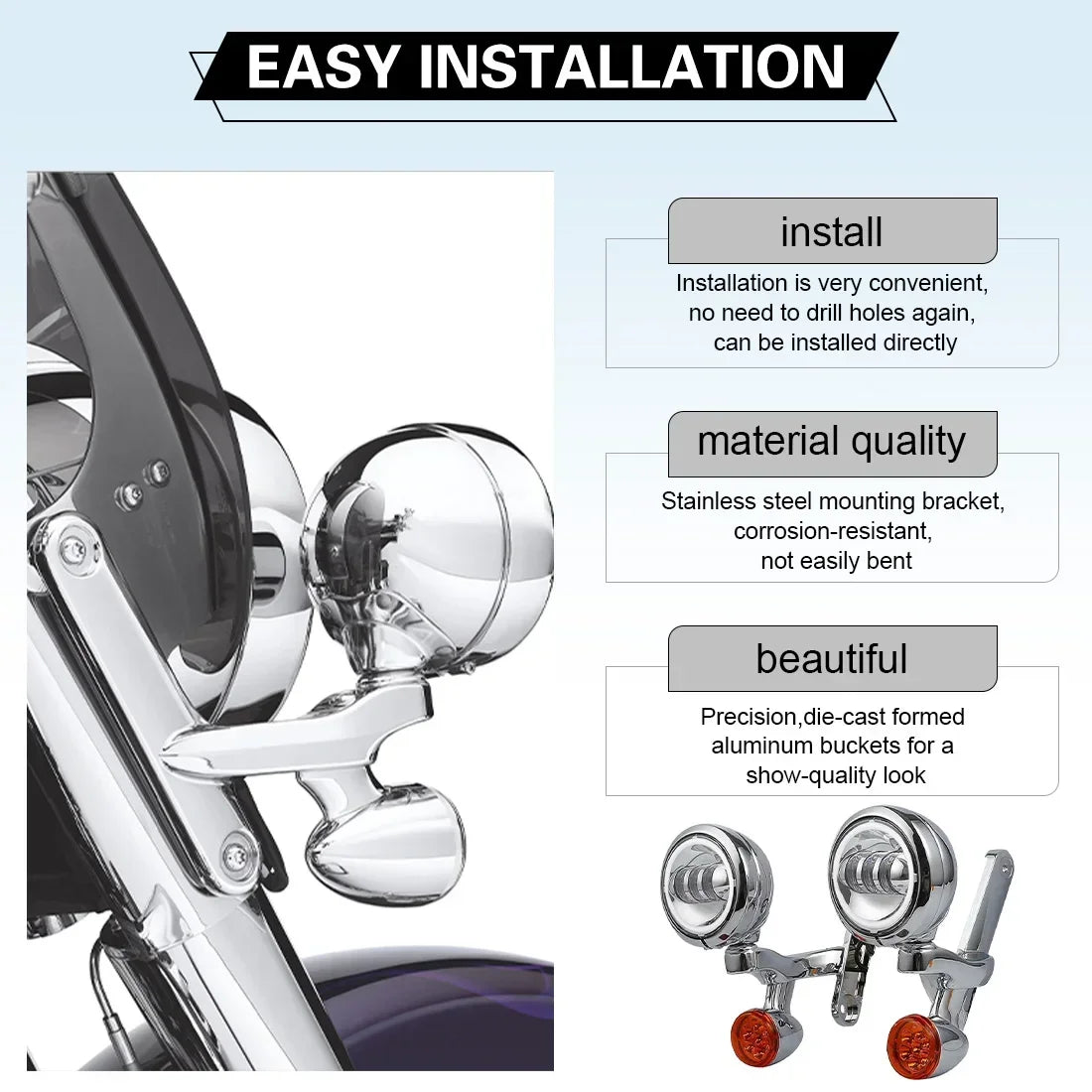 Motorcycle 4.5'' LED Headlight Auxiliary Fog Passing Lighting Bracket For Touring Road King Street Glide Turn Signal Spot