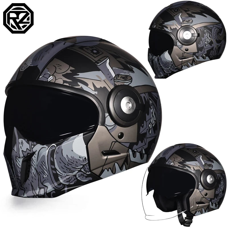 Motorcycle helmet men's and women's retro street bully combination full helmet all season detachable half helmet