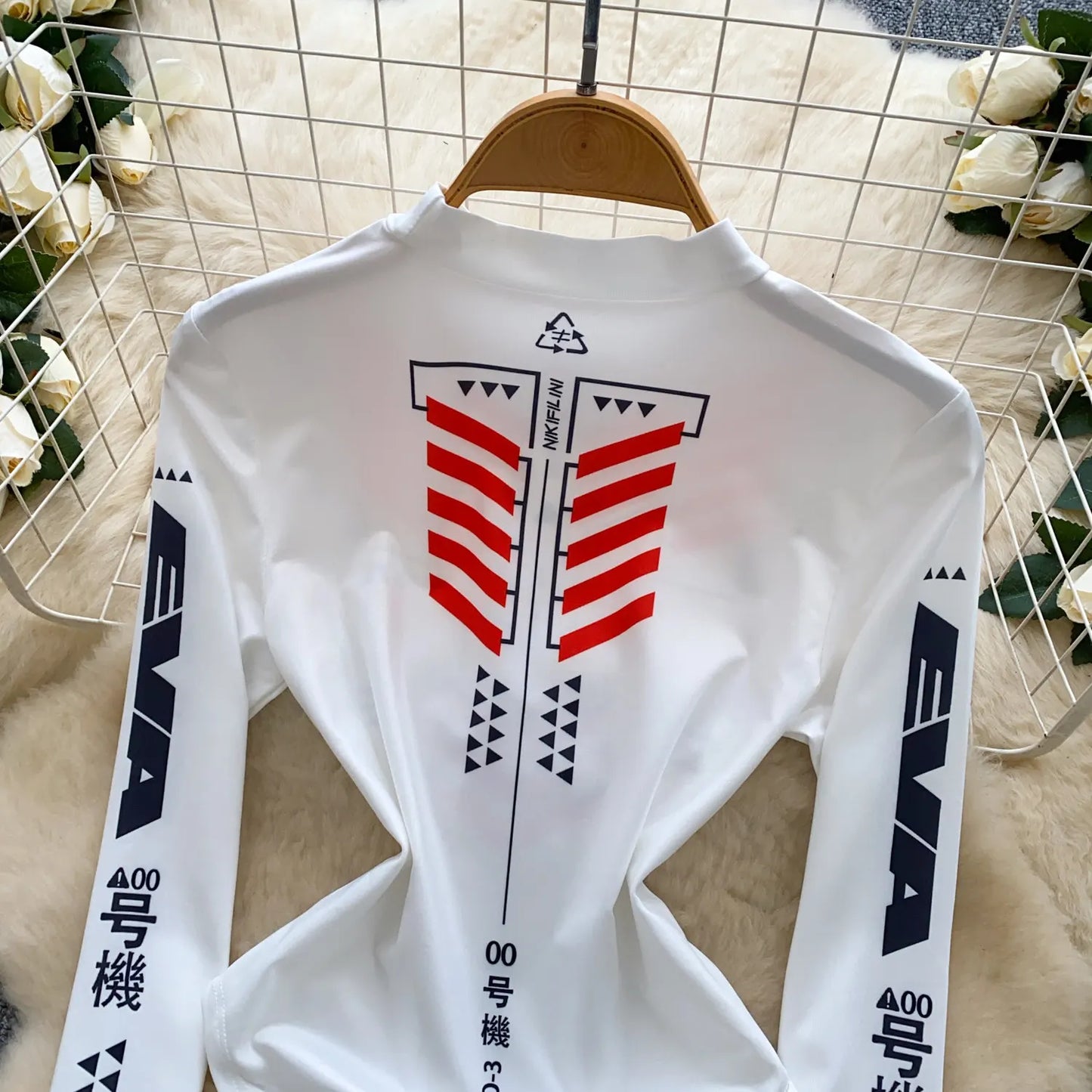 Spring Summer Bodysuit Women Motorcycle Suit Print Mock Neck Slim Long Sleeve Stretchy Jumpsuit Top T-shirt Moto Biker 63930