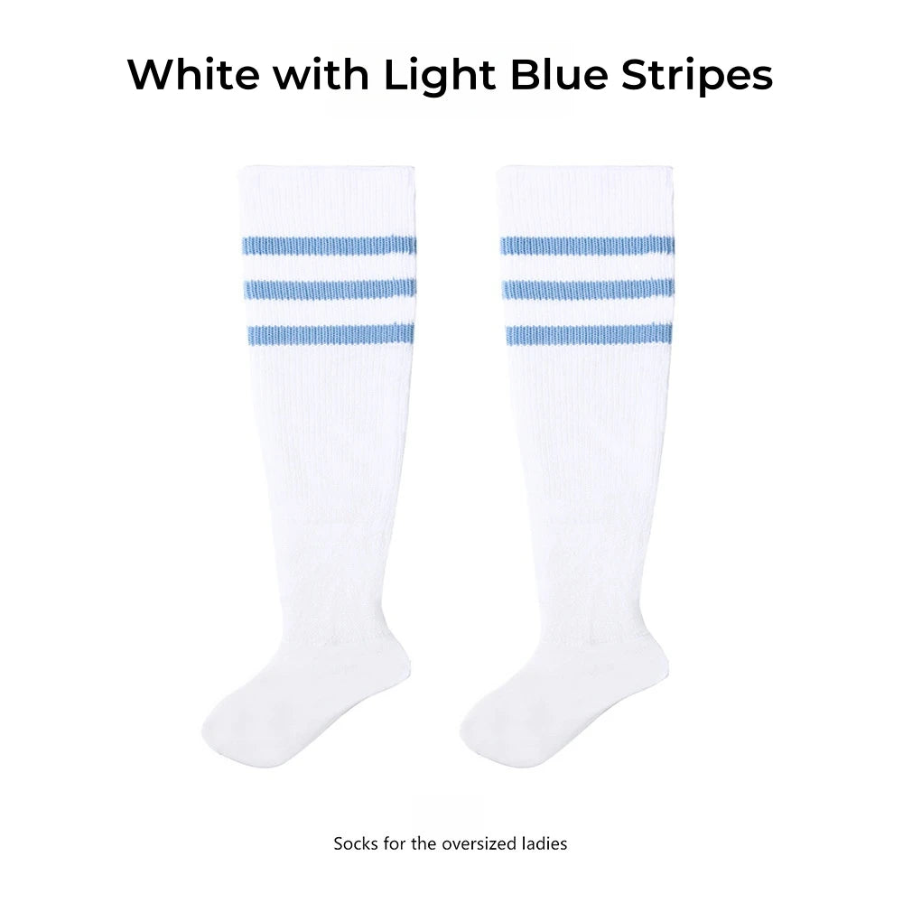 Women's Striped Plus Size Thick Thigh-High Socks Collection Big Girls Acrylic Yarn Stretch Colorful Streaks Leg Warmer Socks