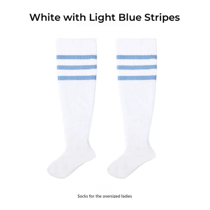 Women's Striped Plus Size Thick Thigh-High Socks Collection Big Girls Acrylic Yarn Stretch Colorful Streaks Leg Warmer Socks