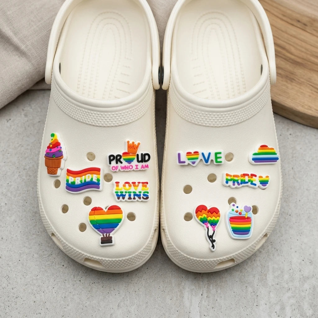 1-10PCS Love Pride Balloon Ice Cream Flag Rainbow PVC Shoe Charms Buckle Clog Fit Wristbands Sandals Shoes Decoration Party Gift