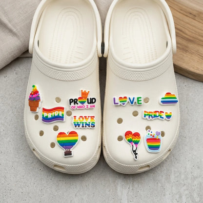 1-10PCS Love Pride Balloon Ice Cream Flag Rainbow PVC Shoe Charms Buckle Clog Fit Wristbands Sandals Shoes Decoration Party Gift