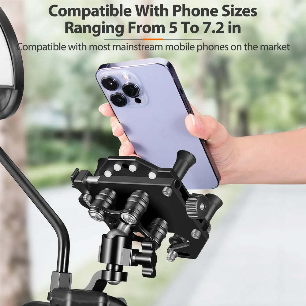 New Motorcycle Phone Holder Universal Alloy Shock-Absorbing Motos Bike Handlebar Navigation Bracket 360° Rotary Adjustable Stand