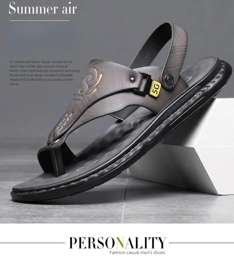 Sandals for Men High Quality Cow Leather Sandals Outdoor Casual Sport Sandals Anti Slip Beach Slippers for Men Summer Slippers