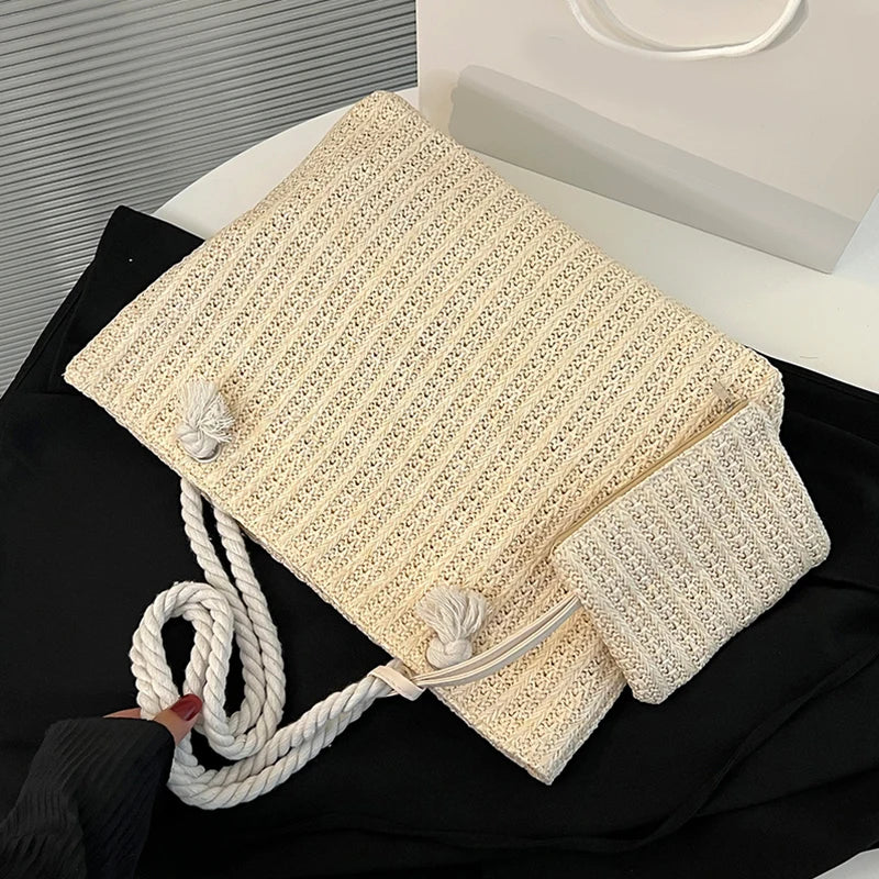 Designer Women Handbags Fashion Large Capacity Straw Tote Bag Summer Beach Bag Casual Bali Big Purse