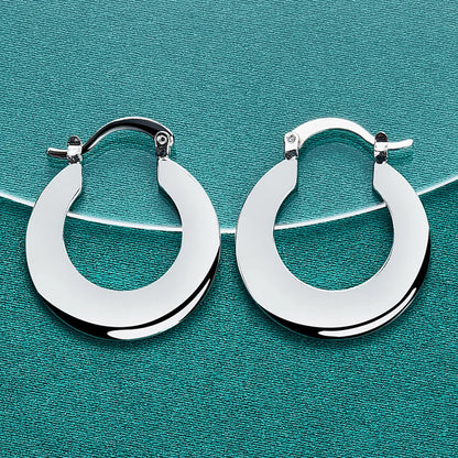URMYLADY 925 Sterling Silver Smooth Flat Round Earrings For Women Wedding Party Fashion Charm Jewelry