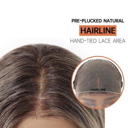 EASIHAIR Long Wavy HD Lace Front Synthetic Wigs for Women Natural Wave Blonde Wigs With Dark Roots 13*6 Lace Wigs Heat Resistant