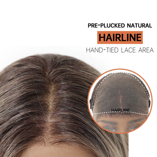 EASIHAIR Long Wavy HD Lace Front Synthetic Wigs for Women Natural Wave Blonde Wigs With Dark Roots 13*6 Lace Wigs Heat Resistant