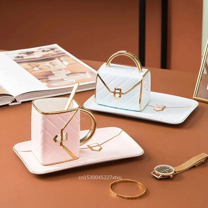 Handbag-Shaped Creative Mug With Saucer & Spoon Nordic Ceramic Milk Tea  Office Cups Drinkware  Coffee Cup Sets Gift