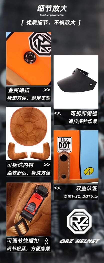ORZ-508  motorcycle helmet, men's and women's retro cruise half helmet, pedal 3/4 helmet, all season universal