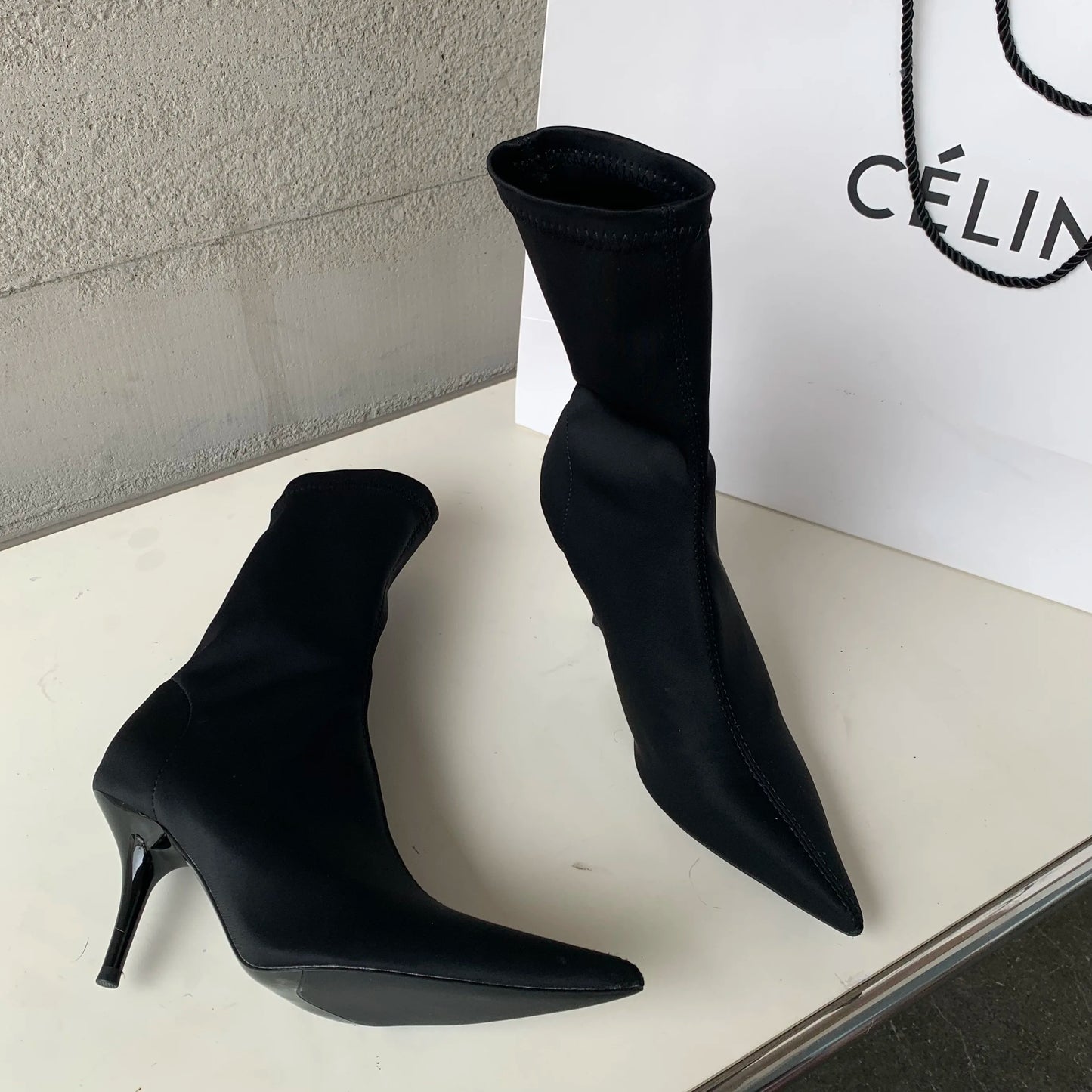 Eilyken New Spring Autumn Stretch Fabric Women Ankle Boots Sexy Pointed Toe High Heels Fashion Female Socks Pumps Shoes