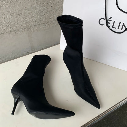 Eilyken New Spring Autumn Stretch Fabric Women Ankle Boots Sexy Pointed Toe High Heels Fashion Female Socks Pumps Shoes
