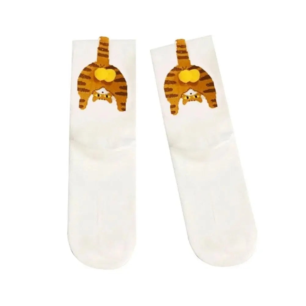 Cartoon Cat Egg Socks Soft Breathable Cute Mid Tube Cotton Socks 3D Cat Egg Balls Unique Design Trendy Funny