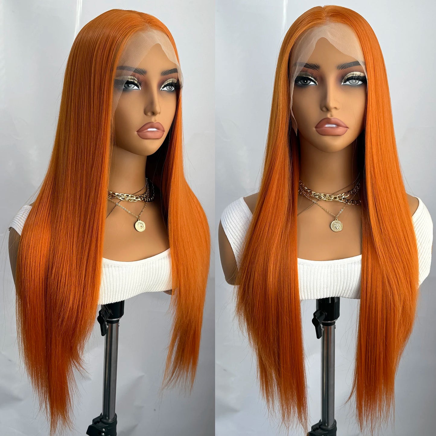 AIMEYA 13x4 Lace Orange Wig Lace Front Natural Hairline Synthetic Long Silky Straight Wig Daily Wear Heat Resistant Fiber