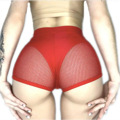 2025 Sexy Booty Yoga Shorts for Women High Waist Workout Gym Shorts Mesh Tulle Spliced Mini Hot Pants for Pole Dance Gym Yoga