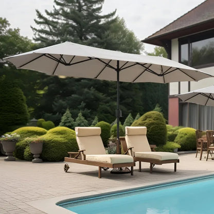 # l 13 foot large terrace umbrella, outdoor double-sided rectangular market umbrella with 12 ribs for UV protection, with a cran