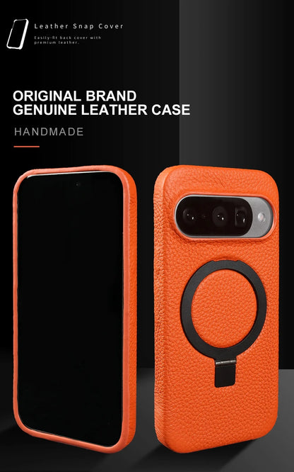 Magnet Ring Stand Phone Case For Google Pixel 10 Pro 9Pro 8A 7Pro 6pro 5A Cover Genuine Leather Case Magnetic Back Cover Cases