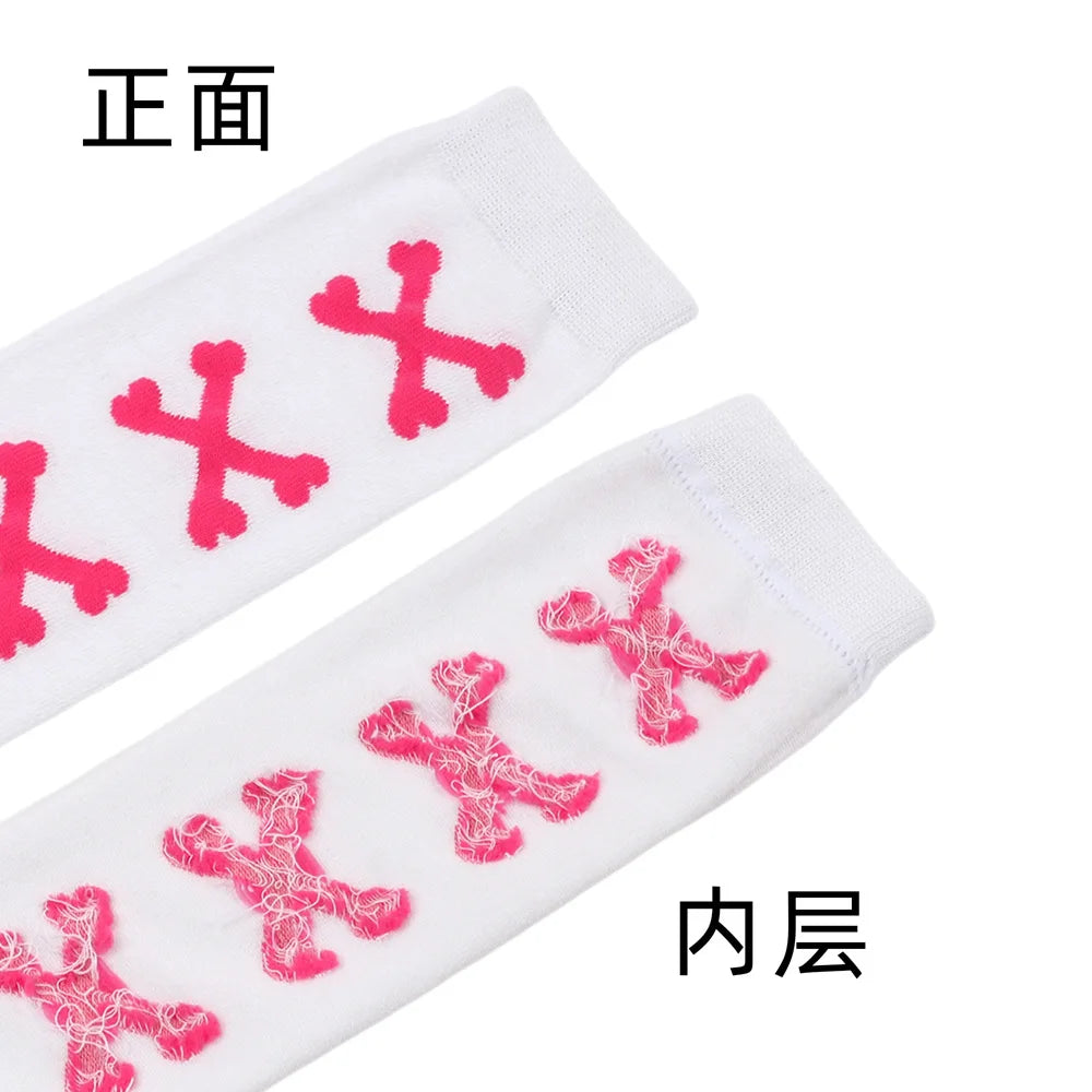 Womens Bone Thigh High Stockings Ladies Halloween Girls Black White Pink Long Over Above Knee Socks Tall Funny Cosplay Harajuku