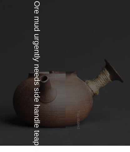 Jingdezhen Handmade Pottery Japanese Style Side Handle Teapot Raw Ore Pottery Clay Material Retro Rough Pottery Health Tea Maker