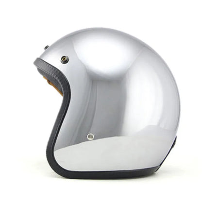 HOT Unique Silver Plating Open Face Retro Motorcycle Helmet Vintage Moto Chrome Helmet Sliver Jet Moto 3/4 Half Casco Casque