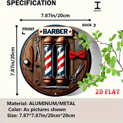 A 2D flat barber shop circular wooden sign - a return design style for homes, garages, restaurants, and cafes