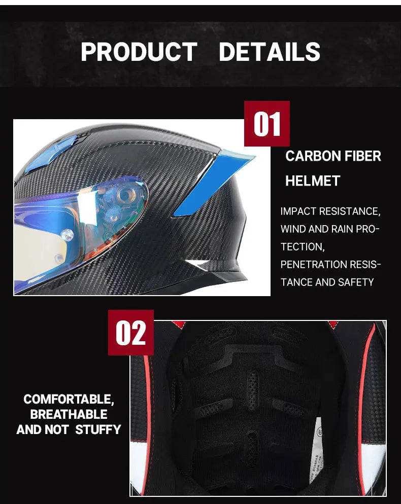 All-New Carbon Hybrid Retro High Quality Full Face Motorcycle Helmet Anti-Fog Visor Stabile Zero Glare Reduce Pressure Points