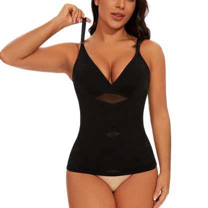 Women's Mesh Body Shaper Tummy Control Shapewear Tank Tops Compression Cami Summer Tops Deep V-neck Camisoles Slimming S-3XL New