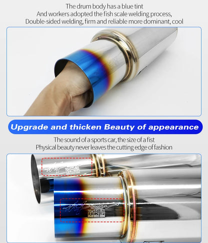 Car Exhaust Pipe Modified Parts HKS Muffler Straight Tailpipe Universal Outlet 89MM Glossy Silver Blue Stainless 51 63 76mm Fit