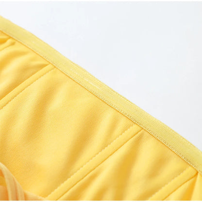 Elegant Yellow Strapless Pleated Dress Women Chic Sleeveless Waist Cinching Split Maxi Gowns 2026 Summer Lady Evening Party Robe