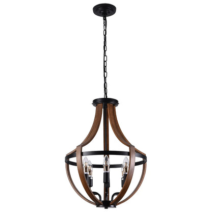 Modern Rustic Wooden Pendant Light Fixture - 17 Inch Diameter - Handmade Natural Wood Kitchen Dining Room Lighting
