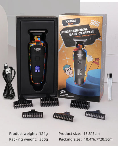 Kemei-5090 Digital Display Professional Barber Pusher For Men Hair Clipper Reciprocating Random Graffiti Pattern Electric