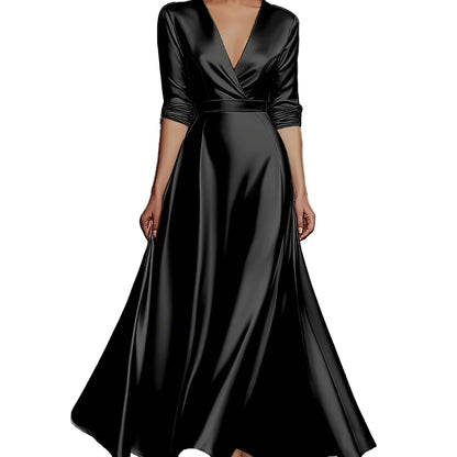 Spring/Autumn Collection: French-inspired Elegance Luxury-feel V-neck Long-sleeved Fitted Waist Dress Evening Gown for Banquets