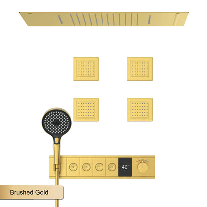 Ceiling Mounted LED Digital Display Thermostatic Shower System.Embedded waterfall style brass bathroom mixer for hot&cold water