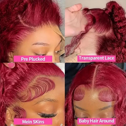 Burgundy 30Inch Deep Wave 99J Lace Front Wigs Human Hair Wigs 13x4 HD Lace Front Wigs Human Hair Pre Plucked Burgundy Wig