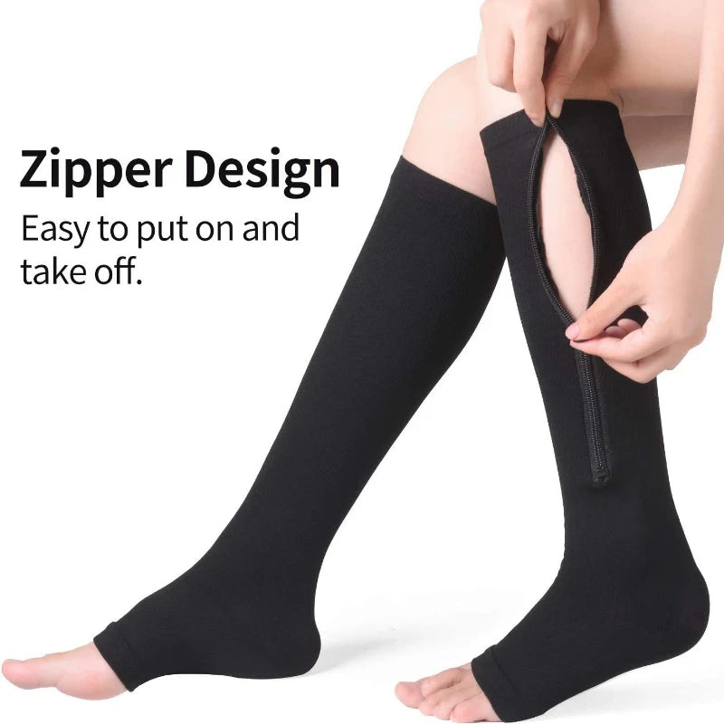 Zipper Compression Socks for Men with Varicose Veins Medical Diabetes Sports Socks for Running Cycling Women's Long Stockings