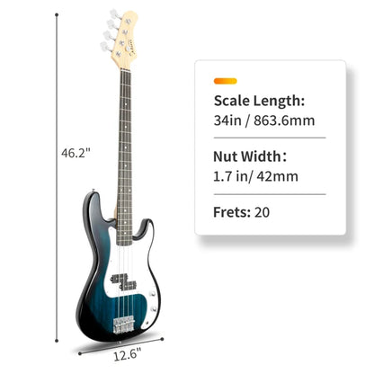Electric Bass Guitar 4 Strings 20 Frets Electric Bass Set Electric Bass with Belt Cable and Wrench Tool