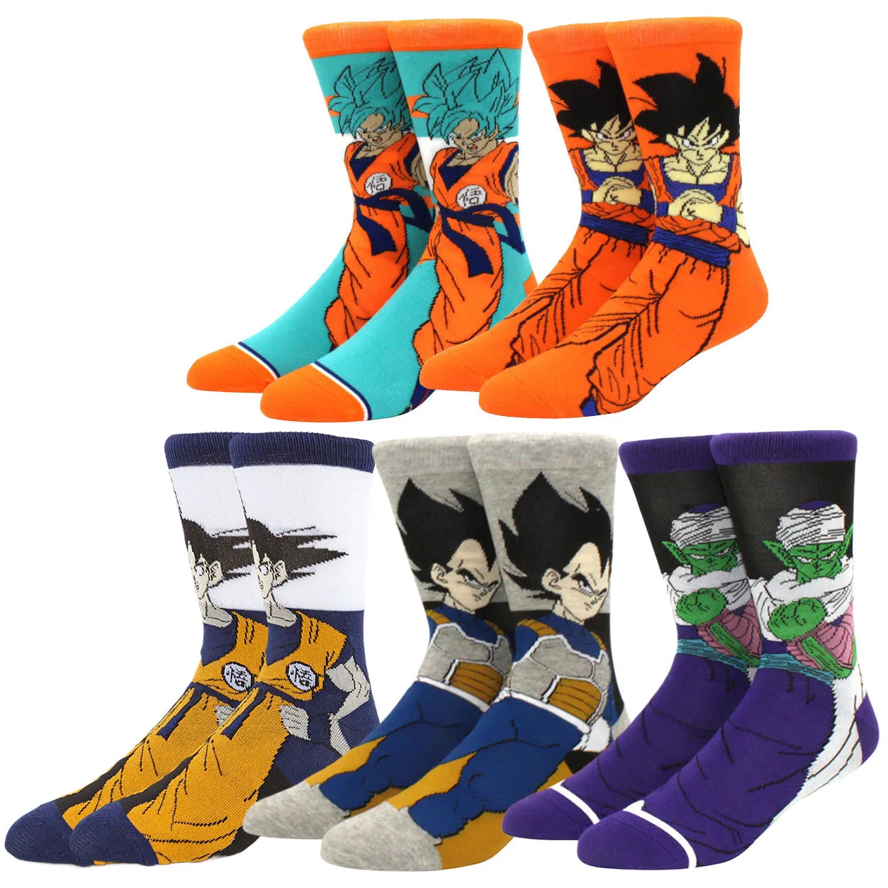 5Pairs BANDAI dragon ball Unisex Cartoon Anime Socks Hip Hop Street Style Novelty Funny Casual Crew Socks for Men Women