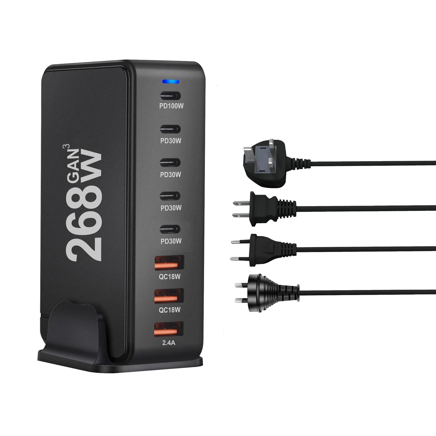 New 268W/240W GAN Gallium Nitride USB TypeC Multi-port Desktop Travel Charger With Power Adapter PD Charger Office Home Charger
