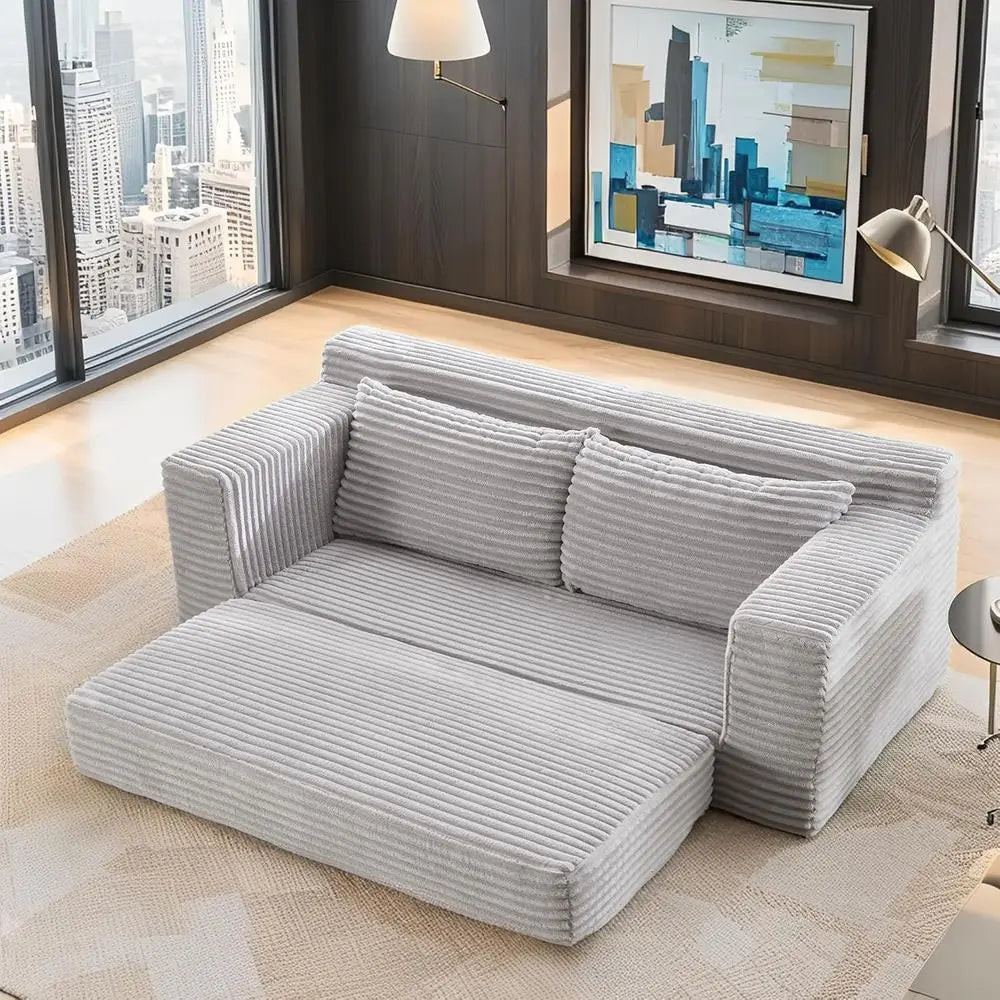 2 in 1 Convertible 56 Corduroy Cloud Loveseat Sofa, Memory Foam Couch in a Box, Easy Assembly for Small Spaces, Suitable for Hom