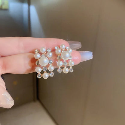 3 Pcs Rhinestone Pearl Rectangular Earrings Necklace Set Two-piece Vintage Choker Accessory Light Luxury Jewelry Sets Wedding