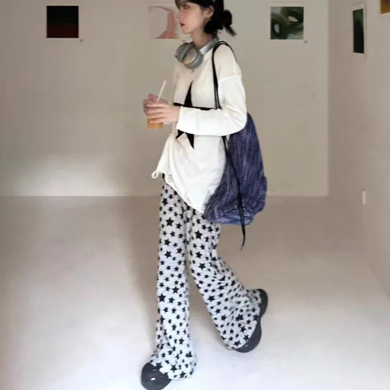 Streetwear American Retro Flared Pants Women Summer High Waist Thin High Street Hip-hop Casual Y2k Trousers Femme