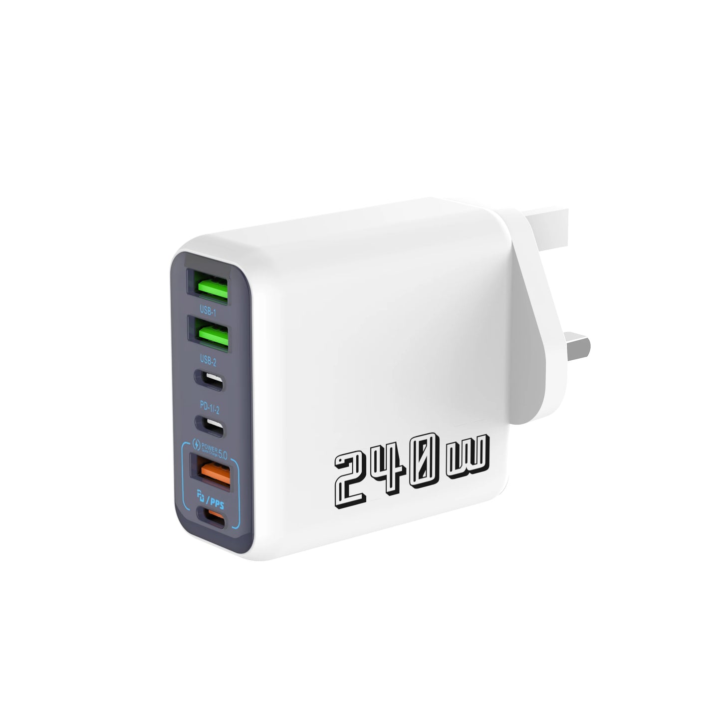 240W GaN Charger 2 Port USB C + USB A Fast Wall Charger UK/EU Plug PD Super Fast Charging For iPhone Samsung iPad Android Phone