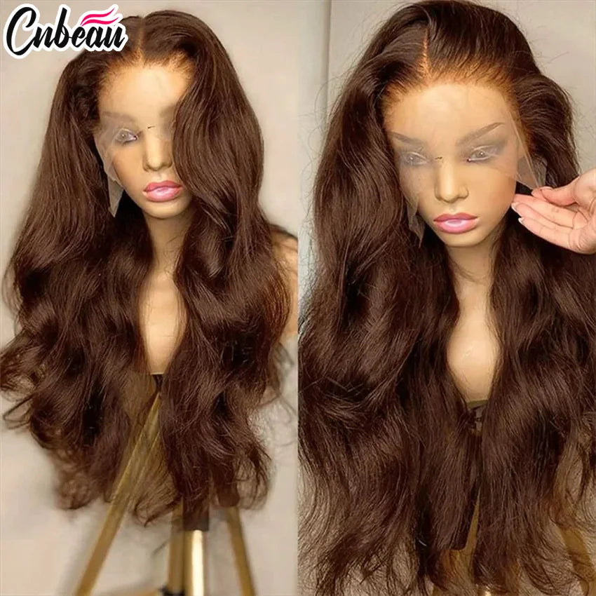 Brazilian Body Wave 250% 13x6/13x4 Frontal Dark Chocolate Brown HD Lace Wig Hair Colored 4x4 Closure Human Hair Wigs Wear To Go