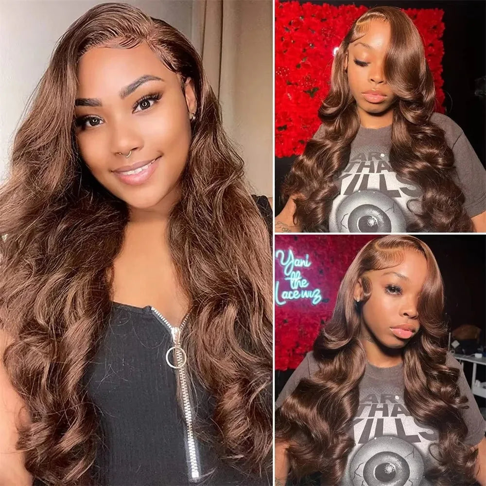 200Density HD Chocolate Brown 13x6 Body Wave Lace Front Wig Brazilian 13x4 Lace Frontal Wigs For Women 100% Remy Human Hair Wig