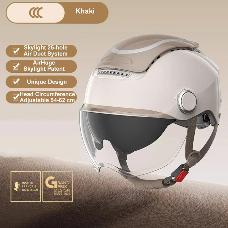 BIBEE Electric Motorcycle Helmet Summer Breathable Electric Bike Open Face Helmet Men Women Dual Lenses Jet Scooter Half Helmets
