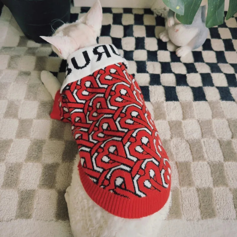 New Pet  Knitted Clothes Dog Cat New Sweater Trendy Cool Knitted Collar Red Clothes German Schnauzer Bibi Bear Fighting