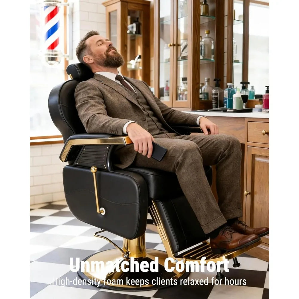 Salon Chair for Hair Stylist, 440 Lbs Heavy Duty Reclining Barber Chair with High-Density Foam Cushioning, Customized